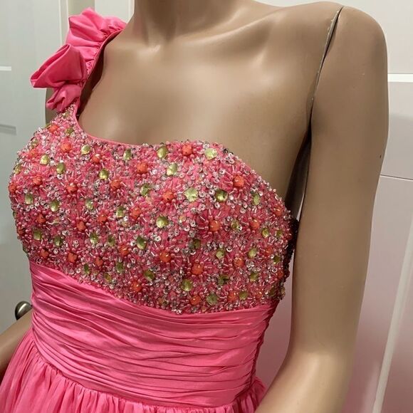 Beautiful Beaded and Sequined, One-shoulder Ruffled Ball Gown - Picture 9 of 11